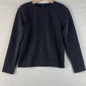 NWT Alfani Womens Black Ribbed Metallic Shoulder Pads Long Sleeve Top Petite PP